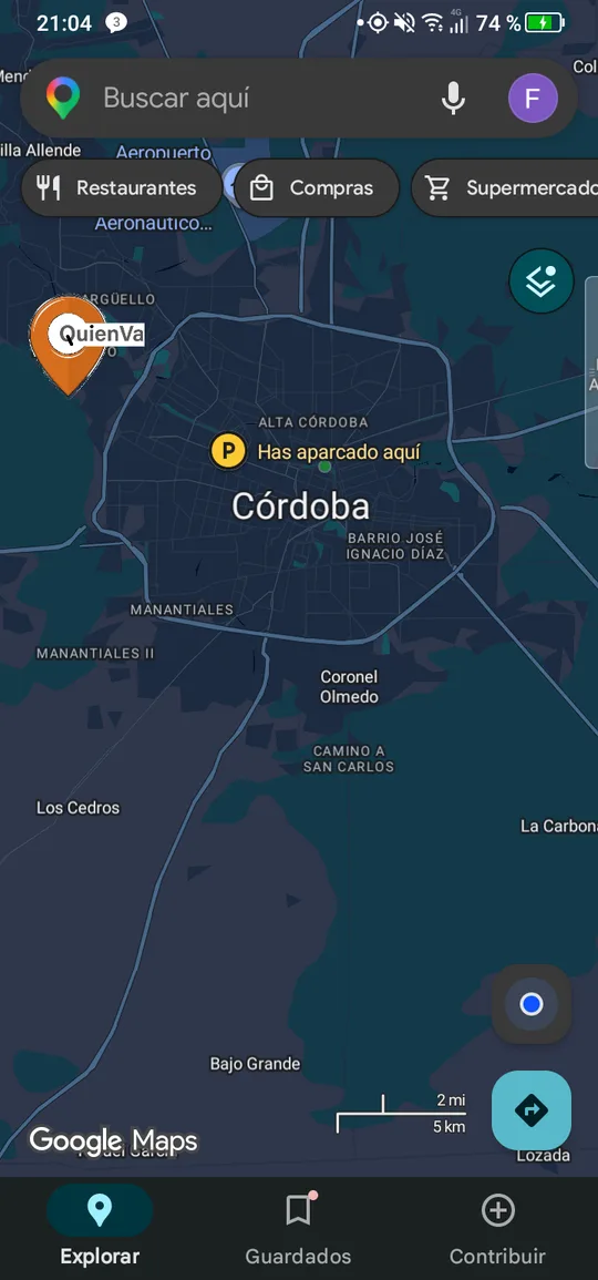 QuienVA colapsada: solo el ícono sobre Google Maps