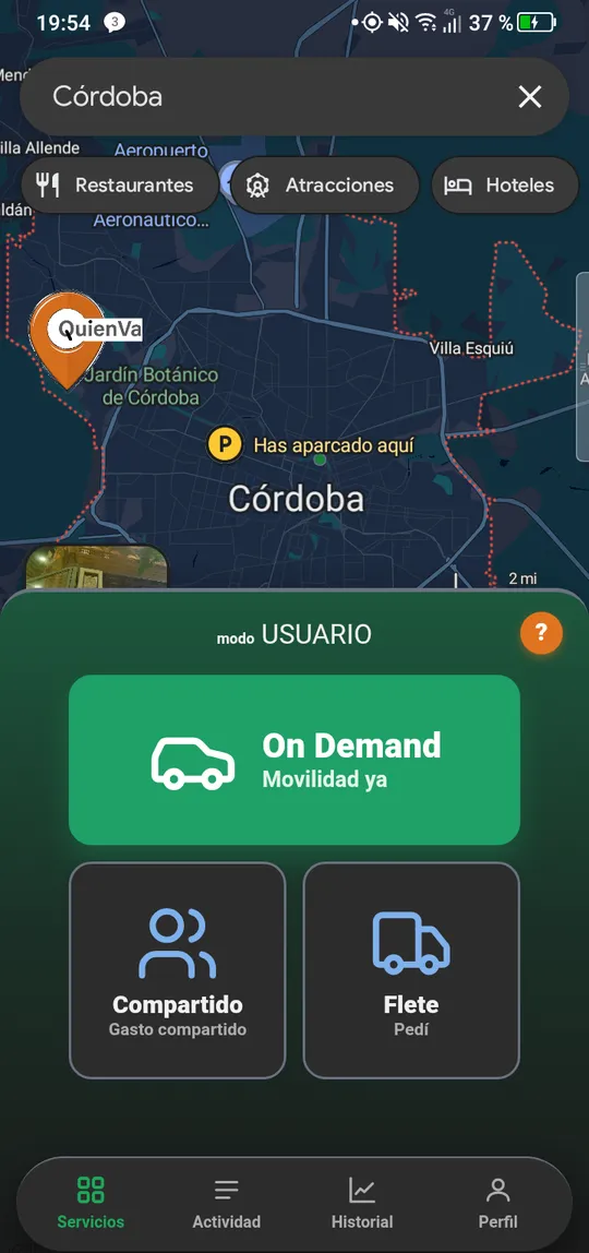 QuienVA abierta sobre Google Maps